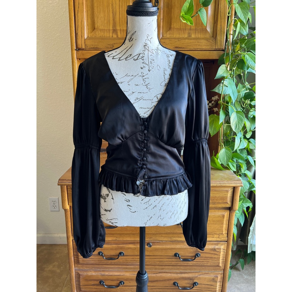 Francesca's‎ Miami Black Satin Open Back Crop Whimsigoth Top Small